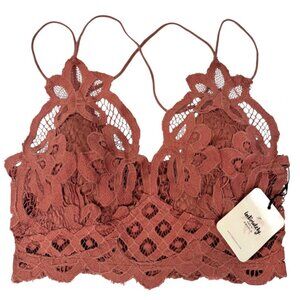 FREE PEOPLE INTIMATELY ADELLA LONGLINE LACE CROCHET BRALETTE COPPER BOHO XS